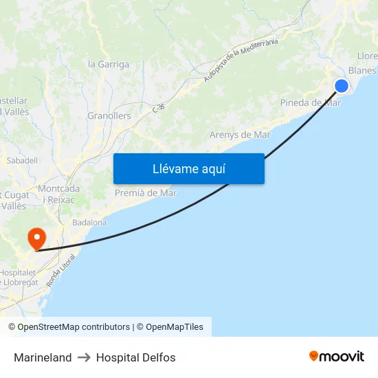 Marineland to Hospital Delfos map