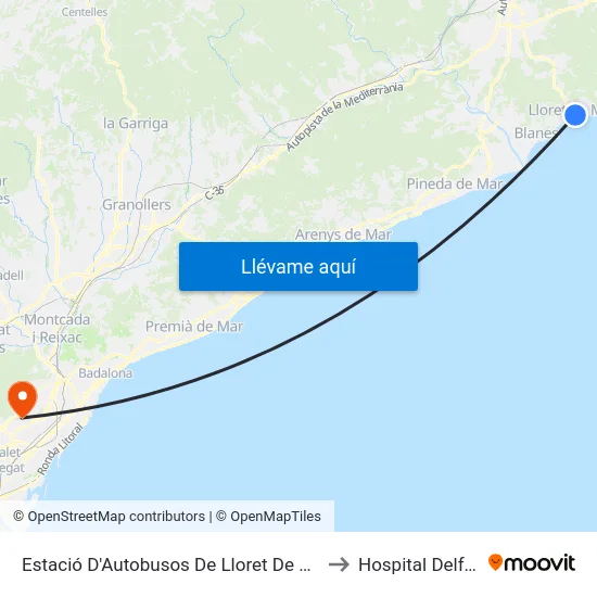 Estació D'Autobusos De Lloret De Mar to Hospital Delfos map