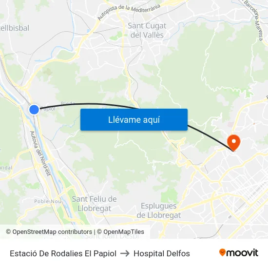 Estació De Rodalies El Papiol to Hospital Delfos map