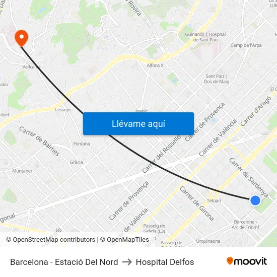 Barcelona - Estació Del Nord to Hospital Delfos map