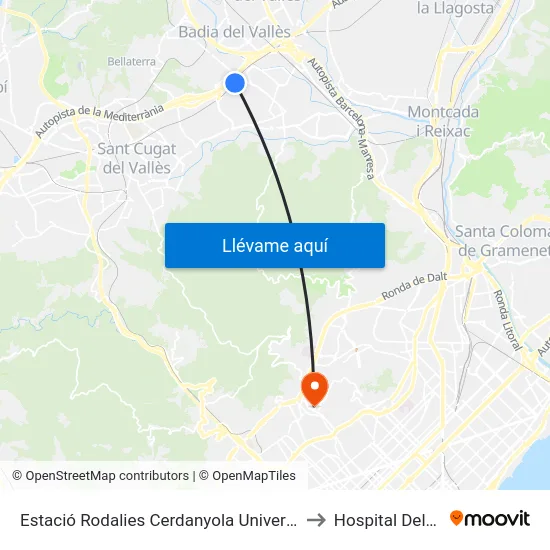 Estació Rodalies Cerdanyola Universitat to Hospital Delfos map