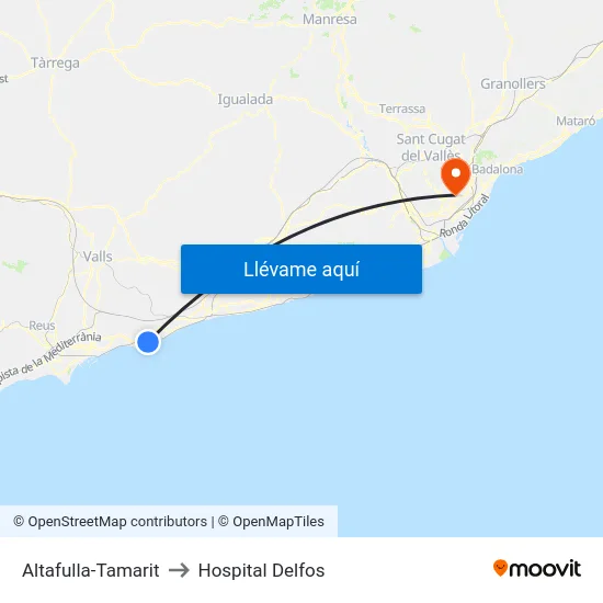 Altafulla-Tamarit to Hospital Delfos map