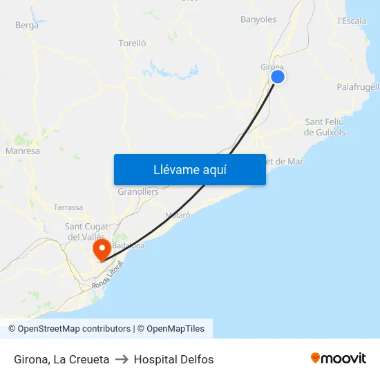 Girona, La Creueta to Hospital Delfos map