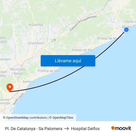 Pl. De Catalunya - Sa Palomera to Hospital Delfos map