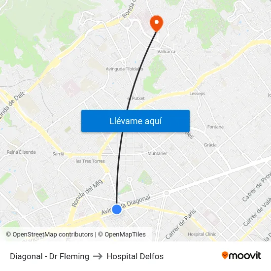 Diagonal - Dr Fleming to Hospital Delfos map