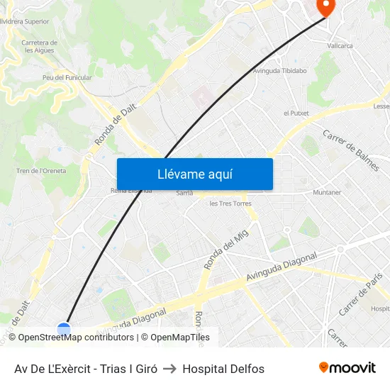Av De L'Exèrcit - Trias I Giró to Hospital Delfos map