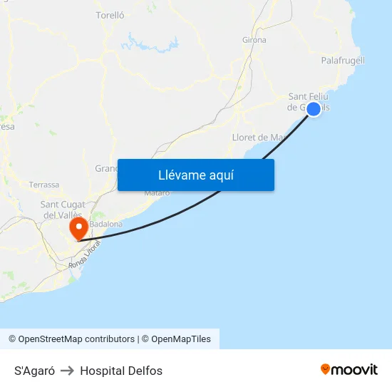 S'Agaró to Hospital Delfos map