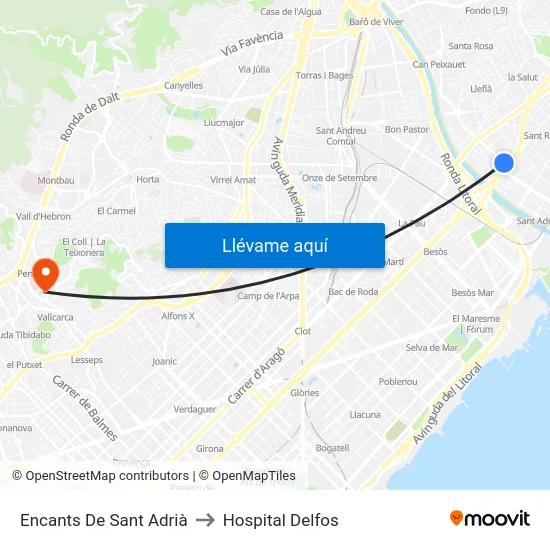 Encants De Sant Adrià to Hospital Delfos map