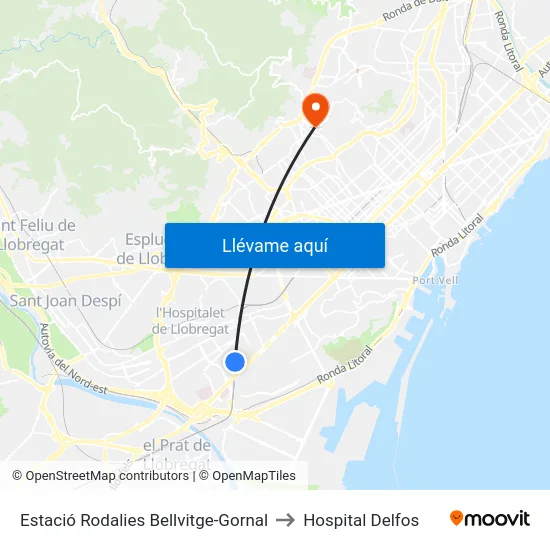 Estació Rodalies Bellvitge-Gornal to Hospital Delfos map