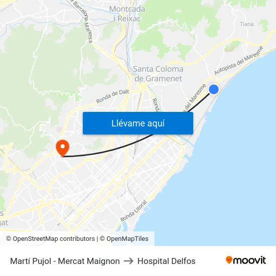 Martí Pujol - Mercat Maignon to Hospital Delfos map