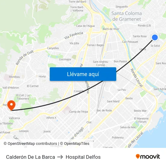 Calderón De La Barca to Hospital Delfos map