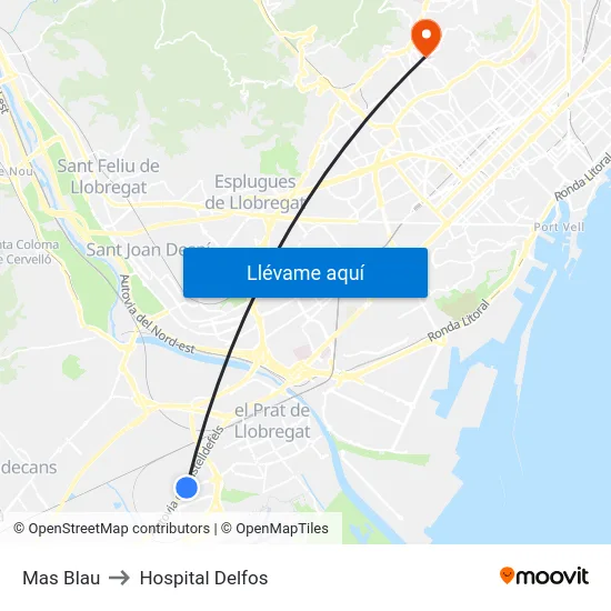 Mas Blau to Hospital Delfos map