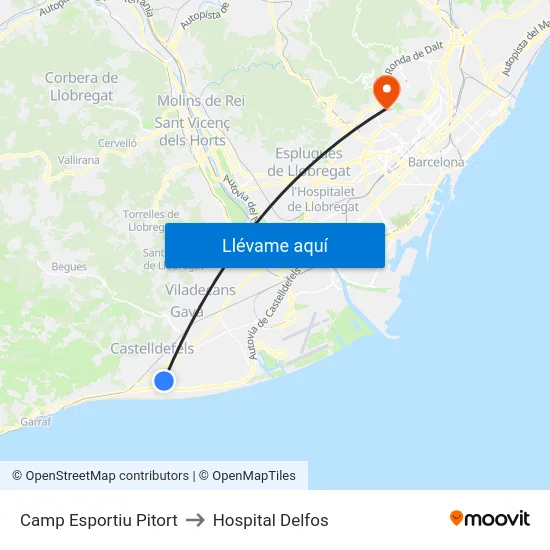 Camp Esportiu Pitort to Hospital Delfos map