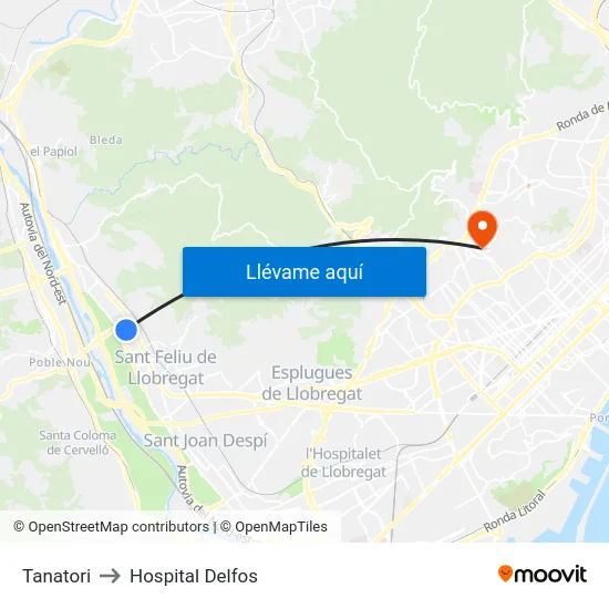Tanatori to Hospital Delfos map