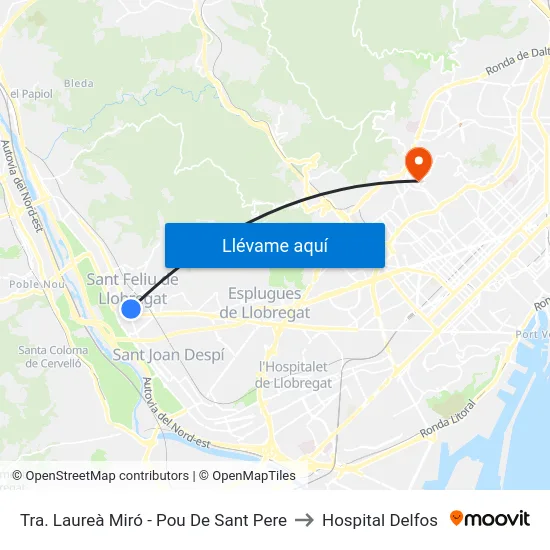 Tra. Laureà Miró - Pou De Sant Pere to Hospital Delfos map