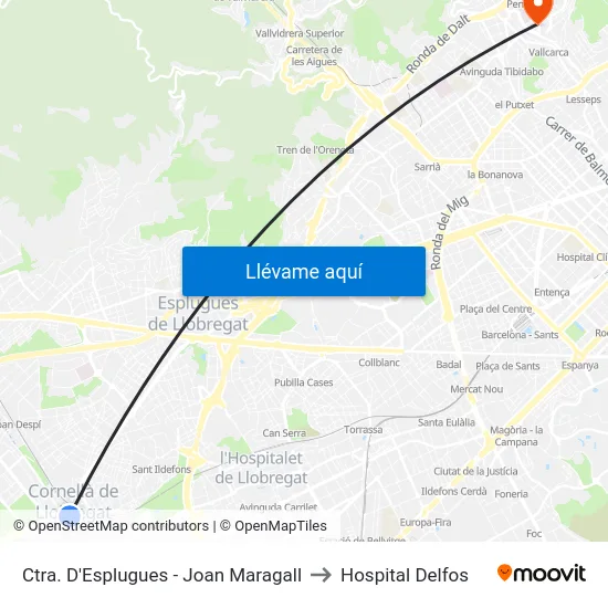 Ctra. D'Esplugues - Joan Maragall to Hospital Delfos map