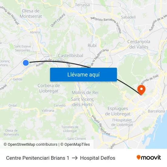 Centre Penitenciari Brians 1 to Hospital Delfos map