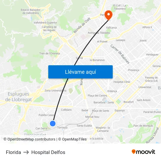 Florida to Hospital Delfos map