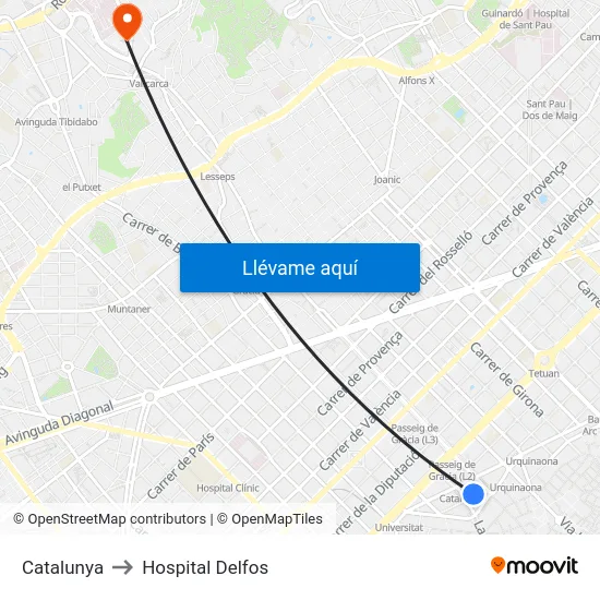 Catalunya to Hospital Delfos map