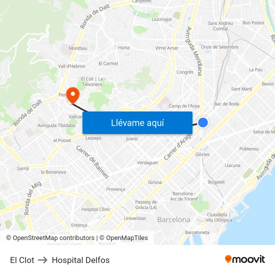 El Clot to Hospital Delfos map