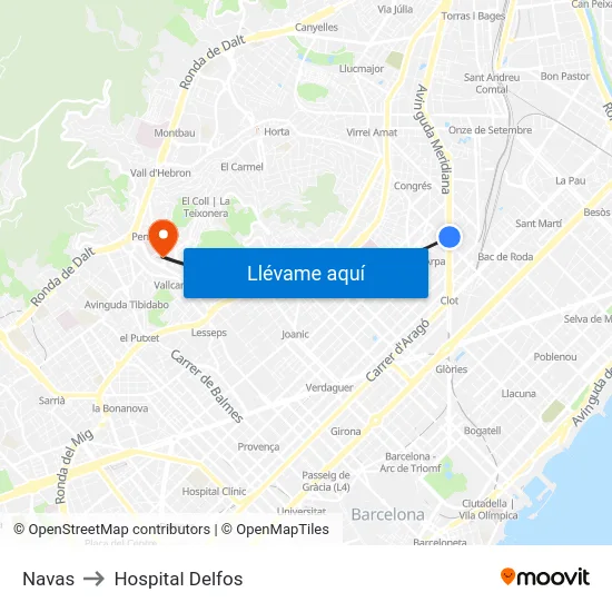 Navas to Hospital Delfos map