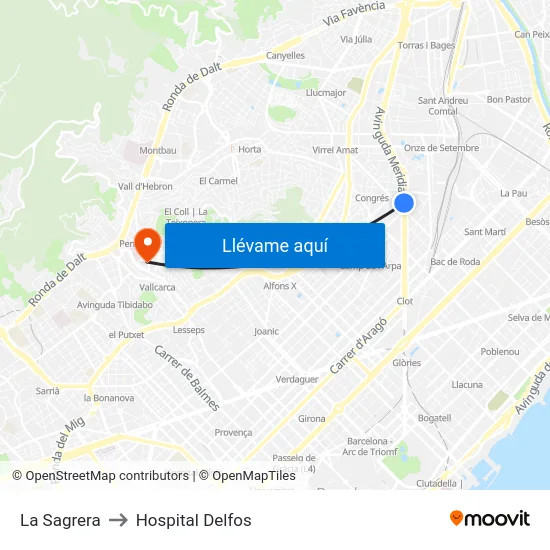 La Sagrera to Hospital Delfos map