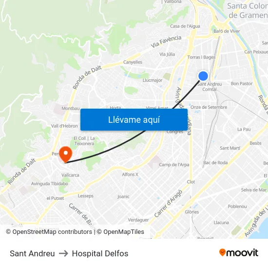 Sant Andreu to Hospital Delfos map