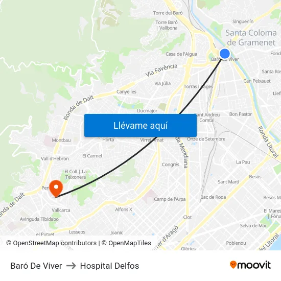 Baró De Viver to Hospital Delfos map