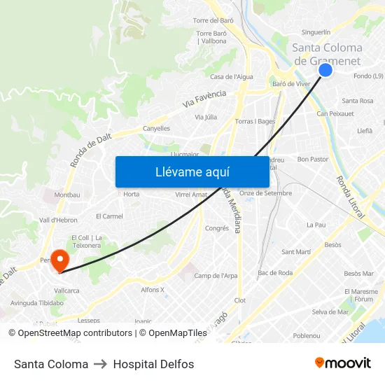 Santa Coloma to Hospital Delfos map