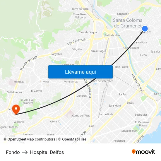 Fondo to Hospital Delfos map