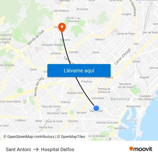Sant Antoni to Hospital Delfos map
