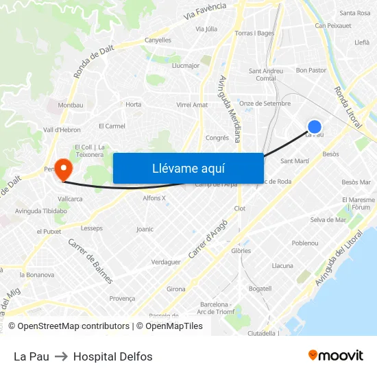 La Pau to Hospital Delfos map