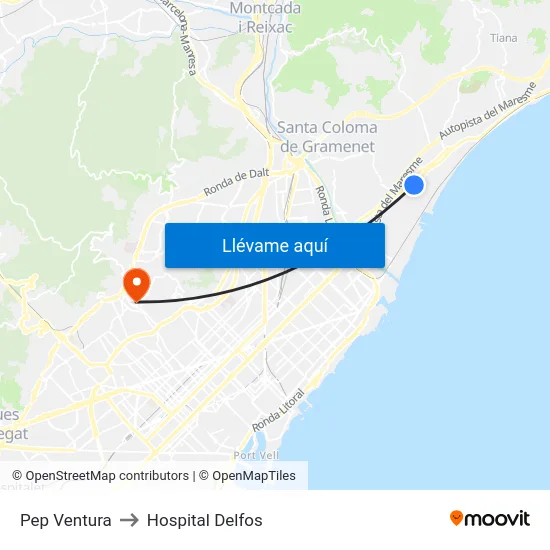 Pep Ventura to Hospital Delfos map
