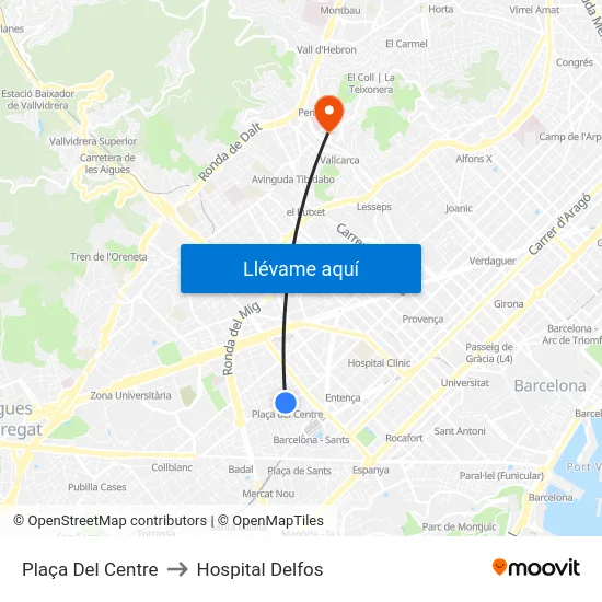 Plaça Del Centre to Hospital Delfos map