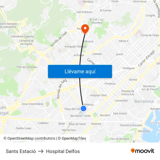 Sants Estació to Hospital Delfos map