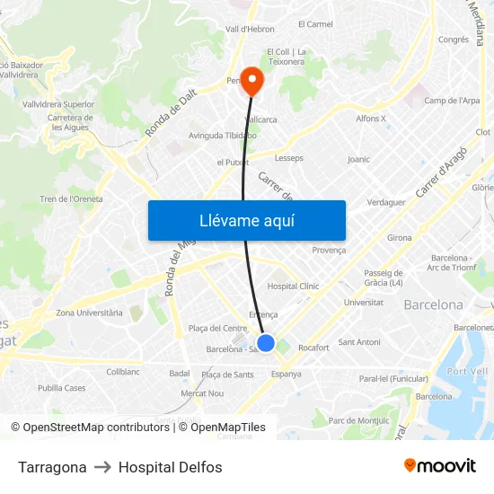 Tarragona to Hospital Delfos map