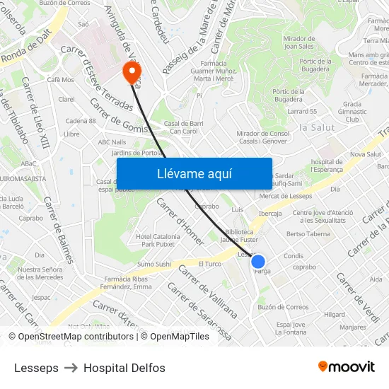 Lesseps to Hospital Delfos map