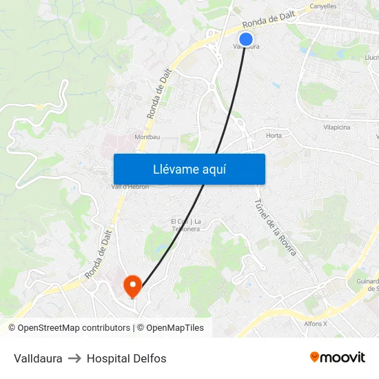 Valldaura to Hospital Delfos map