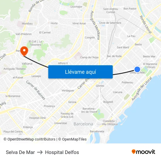 Selva De Mar to Hospital Delfos map