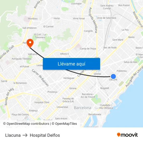 Llacuna to Hospital Delfos map