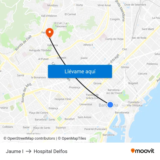 Jaume I to Hospital Delfos map