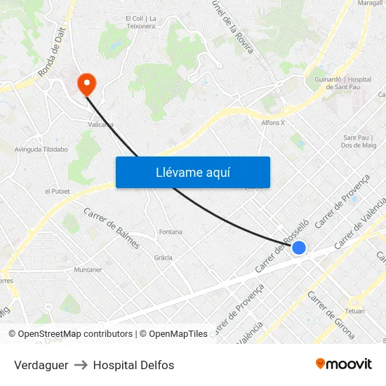Verdaguer to Hospital Delfos map