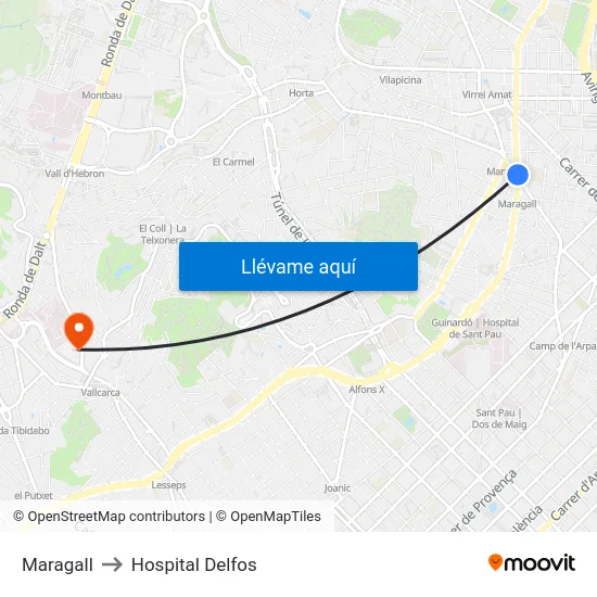 Maragall to Hospital Delfos map