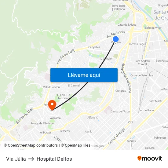 Via Júlia to Hospital Delfos map