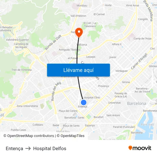 Entença to Hospital Delfos map
