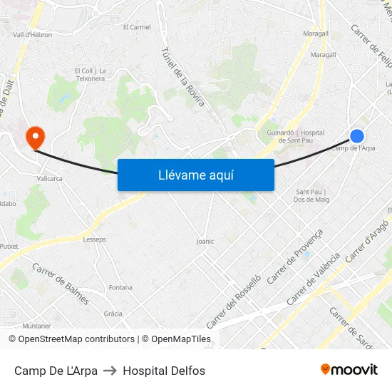 Camp De L'Arpa to Hospital Delfos map