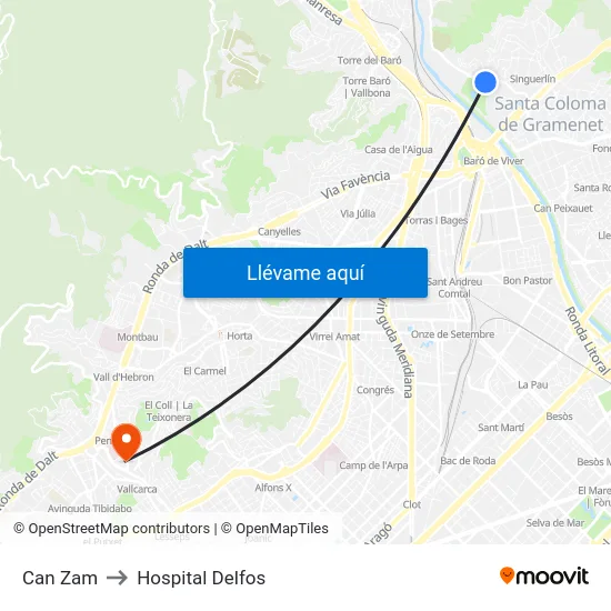 Can Zam to Hospital Delfos map
