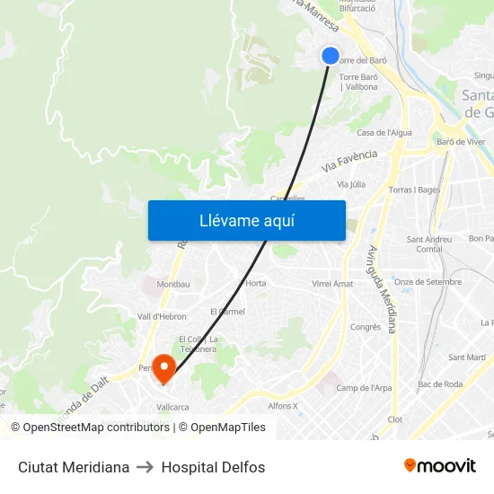 Ciutat Meridiana to Hospital Delfos map