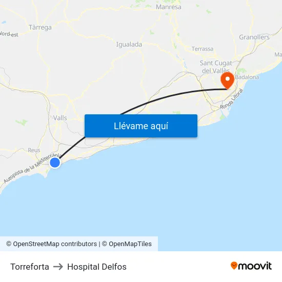 Torreforta to Hospital Delfos map