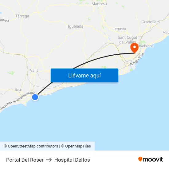 Portal Del Roser to Hospital Delfos map